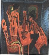 Ernst Ludwig Kirchner Tower room - Selfportrait with Erna oil painting